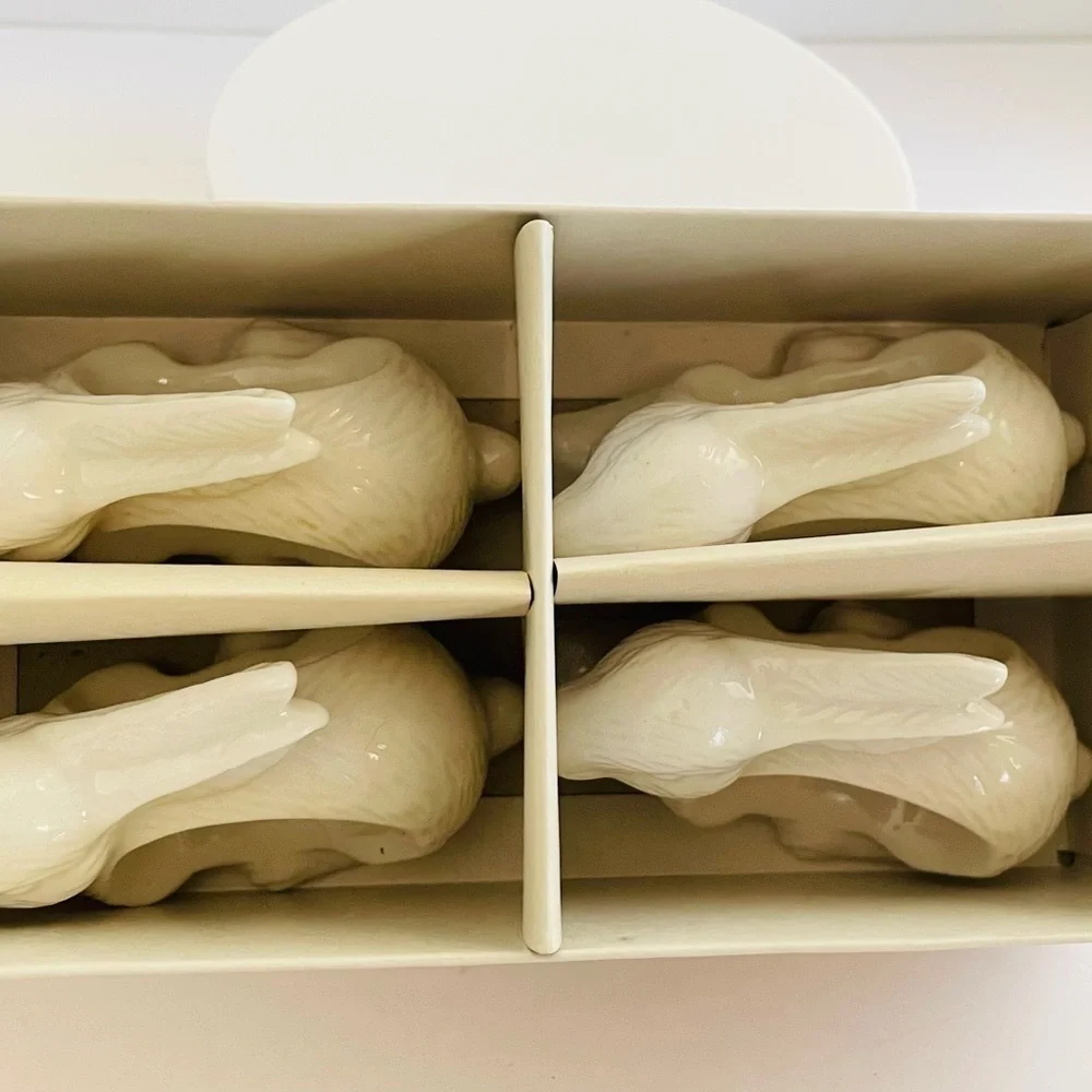 Vintage Shafford White Porcelain Bunny Napkin Holders Set- 4 Easter Cottagecore - Picture 3 of 8